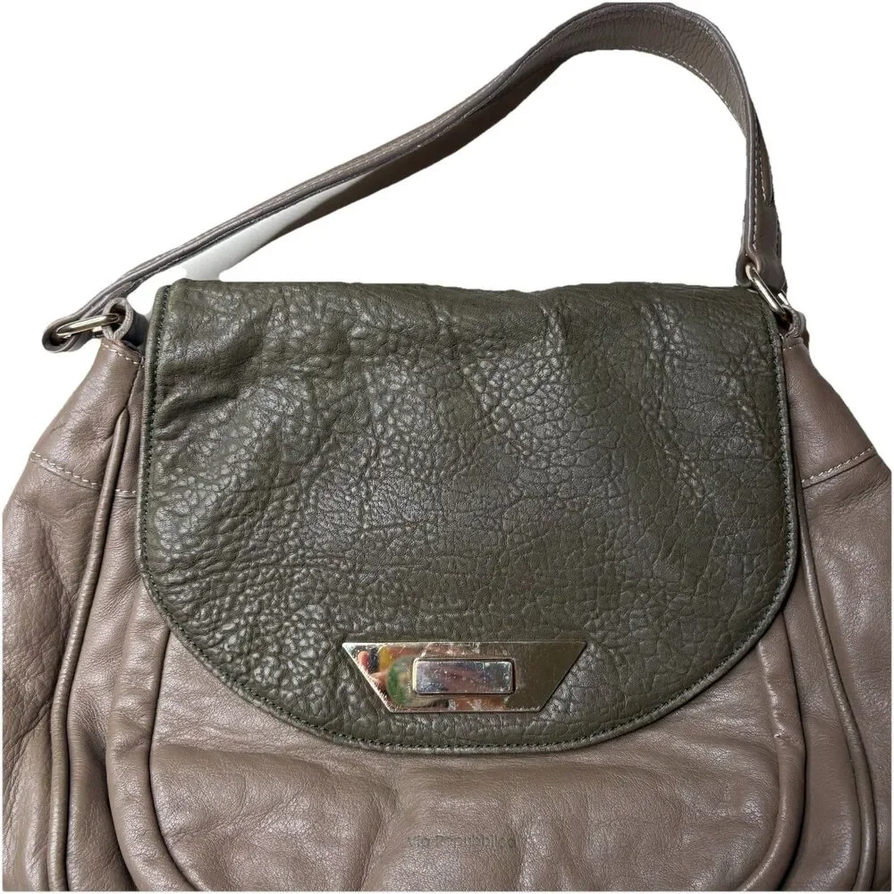 Vintage Via Repubblica Leather Hand Hobo Bag Taupe Turn Lock Made In Italy